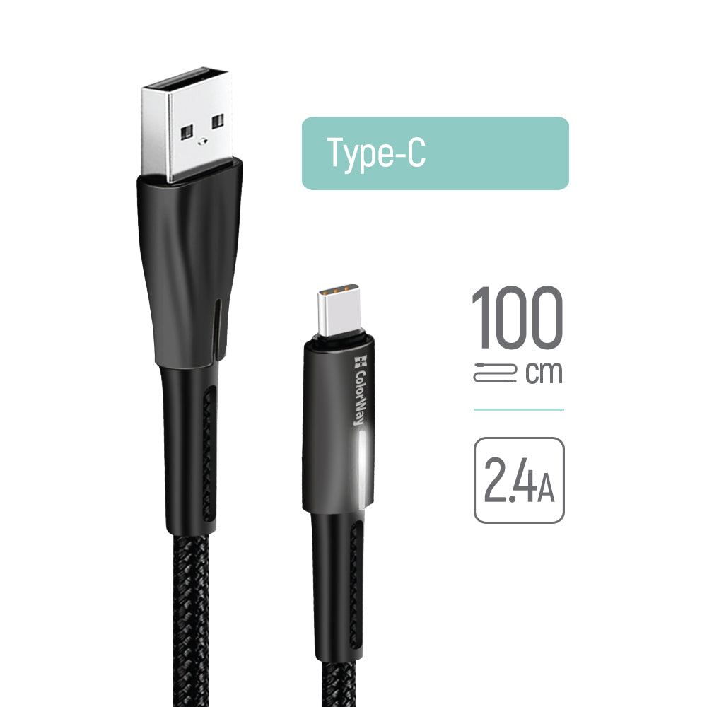 Кабел за данни и зареждане USB-A - USB-C ColorWay CW-CBUC035, 18W, 1m, Черен