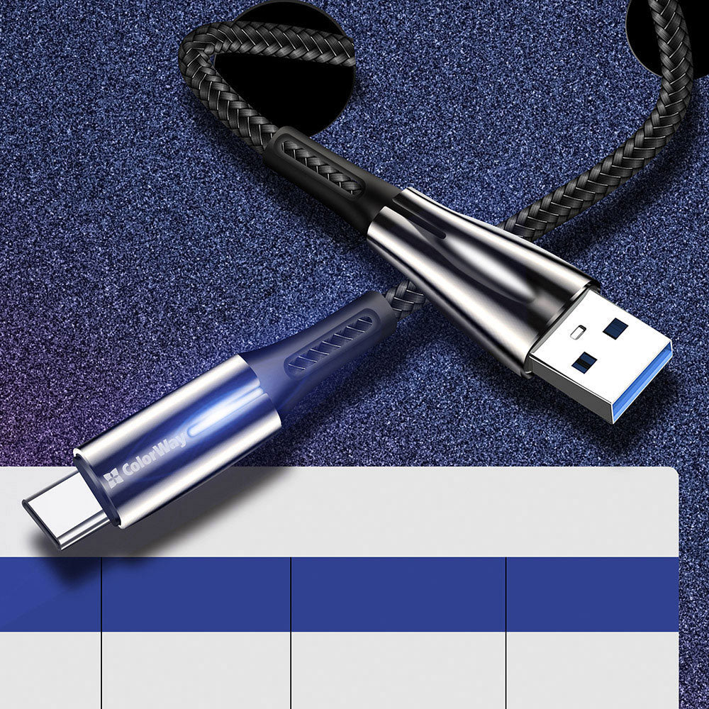 Кабел за данни и зареждане USB-A - USB-C ColorWay CW-CBUC035, 18W, 1m, Черен