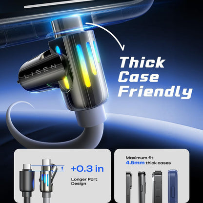 Кабел за данни и зареждане USB-A / USB-C - Lightning / USB-C Lisen 4in1, 240W, 2m, Сив YL0124110002