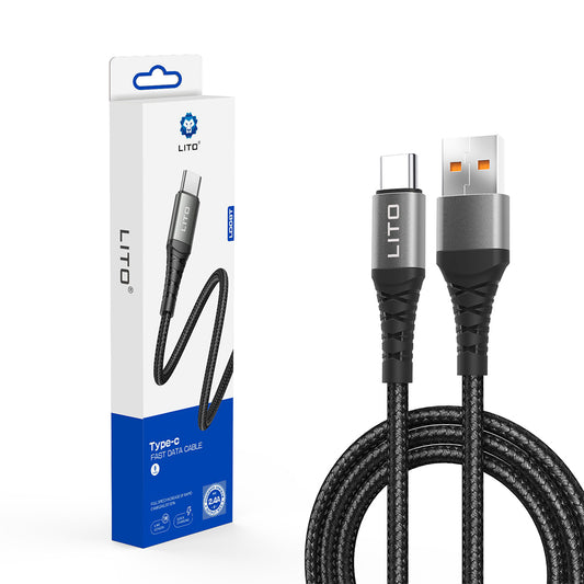 Кабел за данни и зареждане USB-A - USB-C Lito LD22T, 18W, 2m, Черен
