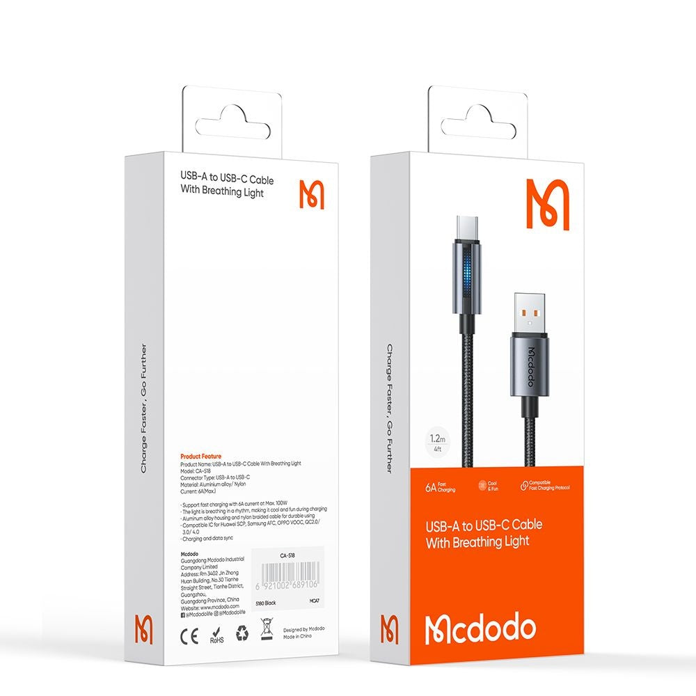 Кабел за данни и зареждане USB-A - USB-C McDodo CA-5180, 100W, 1.2m, Черен