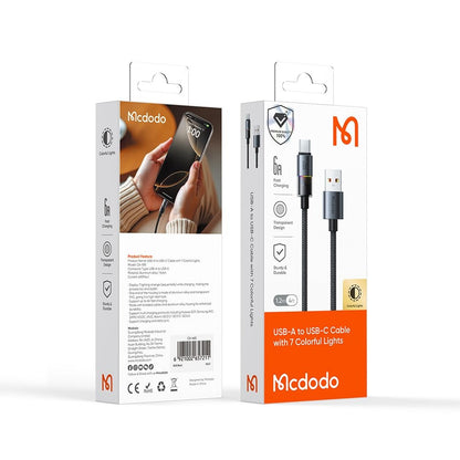 Кабел за данни и зареждане USB-A - USB-C McDodo CA-8180 Colorful, 66W, 1.2m, Черен