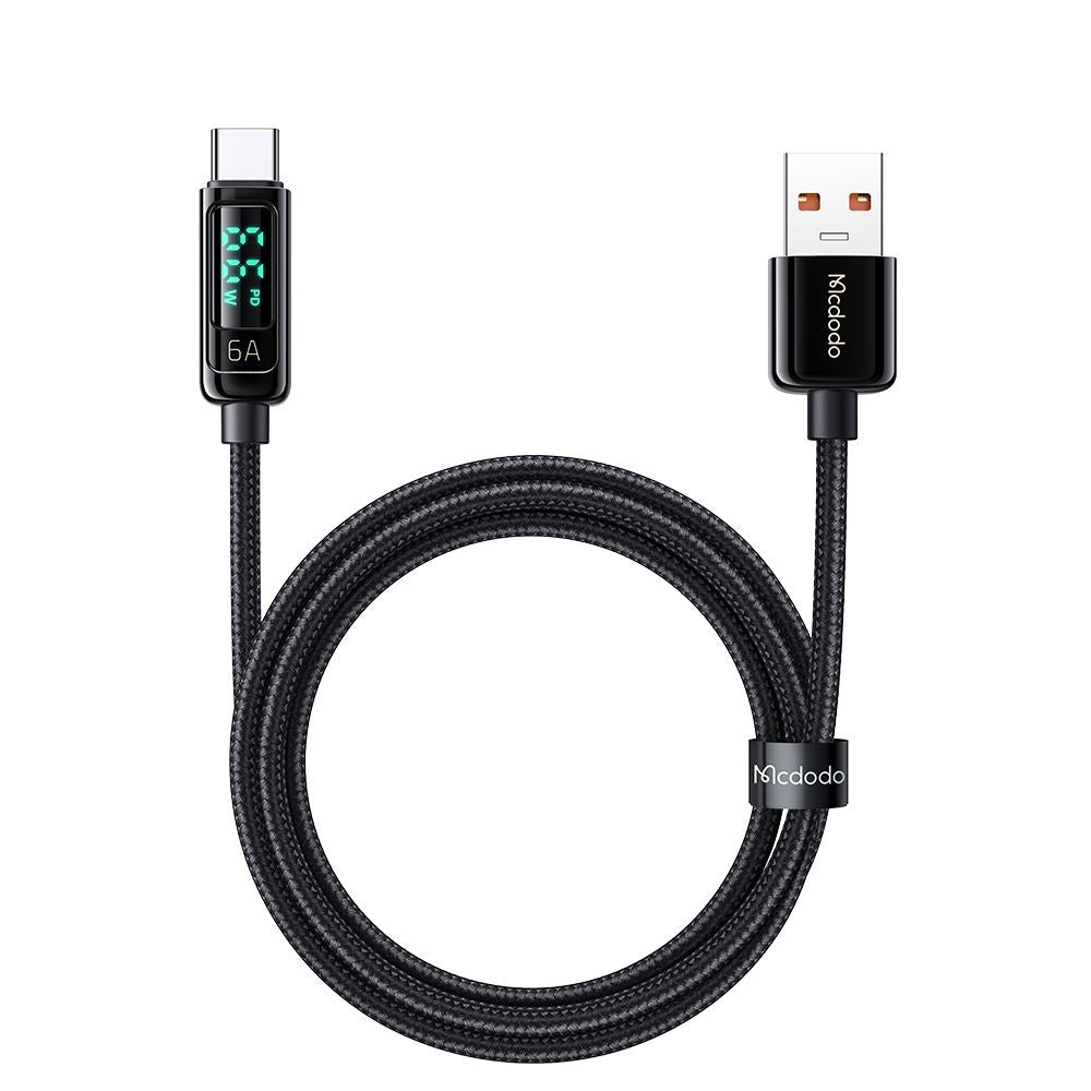 Кабел за данни и зареждане USB-A - USB-C McDodo CA-8690 Display, 66W, 1.2m, Черен