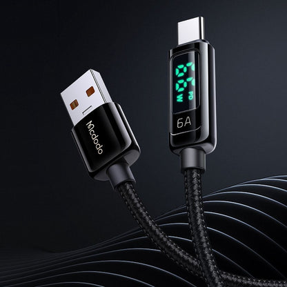 Кабел за данни и зареждане USB-A - USB-C McDodo CA-8690 Display, 66W, 1.2m, Черен