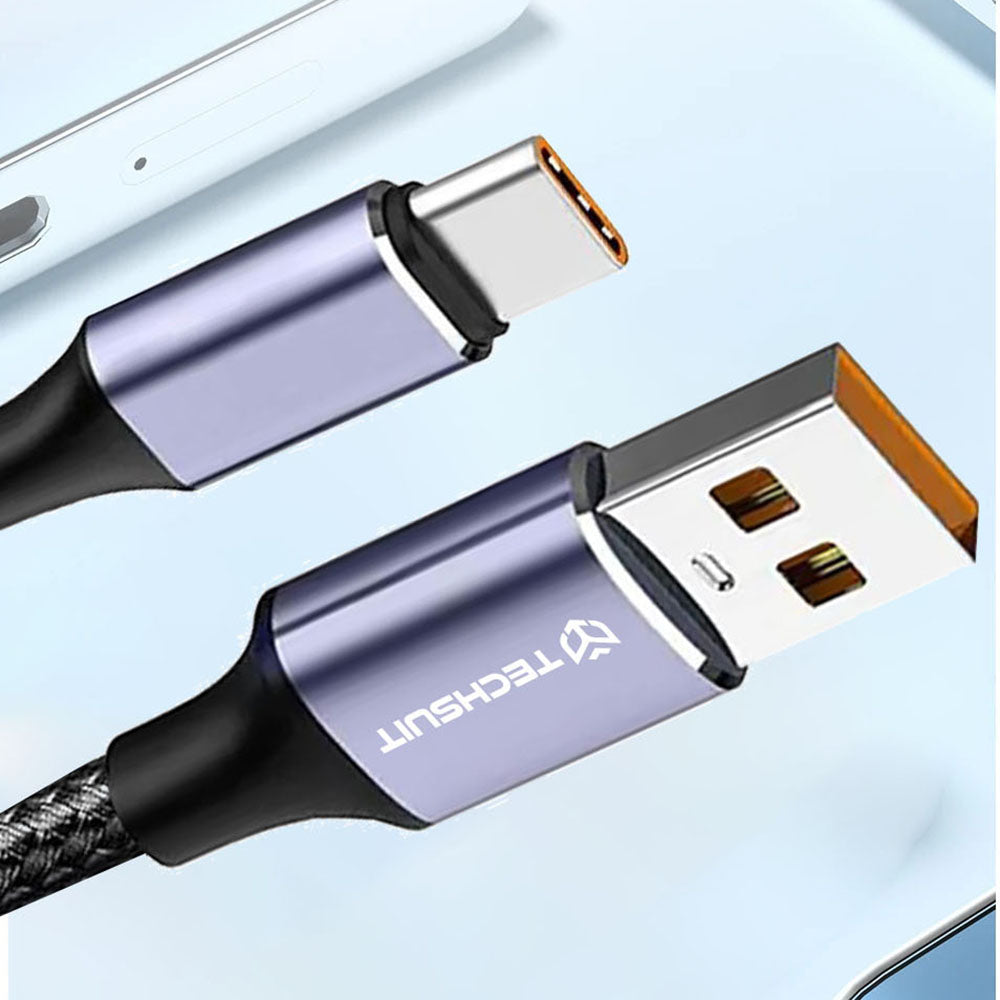 USB-A to USB-C Data and Charging Cable Techsuit PCB018, 100W, 1m, Black