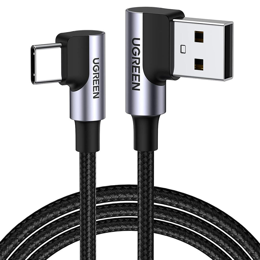 Кабел за данни и зареждане USB-A - USB-C UGREEN US176 Angled, 18W, 3m, Сив