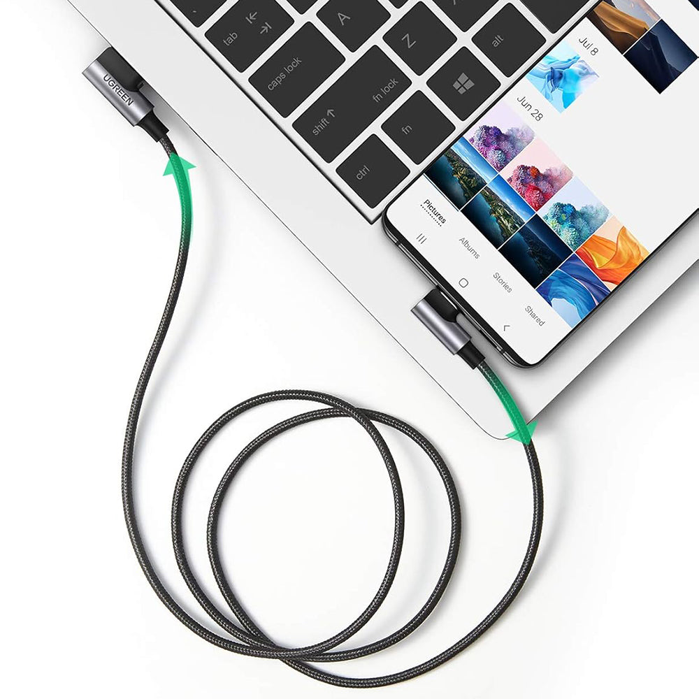 Кабел за данни и зареждане USB-A - USB-C UGREEN US176 Angled, 18W, 3m, Сив