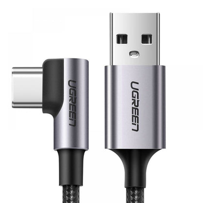 Кабел за данни и зареждане USB-A - USB-C UGREEN US284 Angled, 18W, 0.5m, Сив
