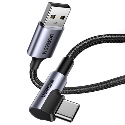 Кабел за данни и зареждане USB-A - USB-C UGREEN US284 Angled, 18W, 0.5m, Сив