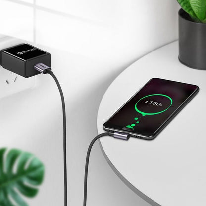 Кабел за данни и зареждане USB-A - USB-C UGREEN US284 Angled, 18W, 0.5m, Сив
