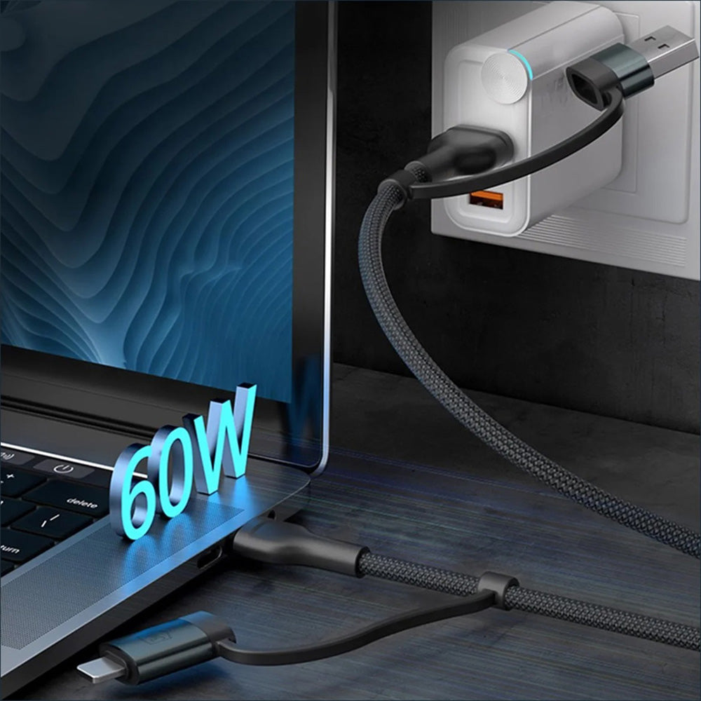 Кабел за данни и зареждане USB-A / USB-C - USB-C / Lightning 3MK Hyper N, 60W, 1.2m, Черен