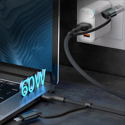 Кабел за данни и зареждане USB-A / USB-C - USB-C / Lightning 3MK Hyper N, 60W, 1.2m, Черен