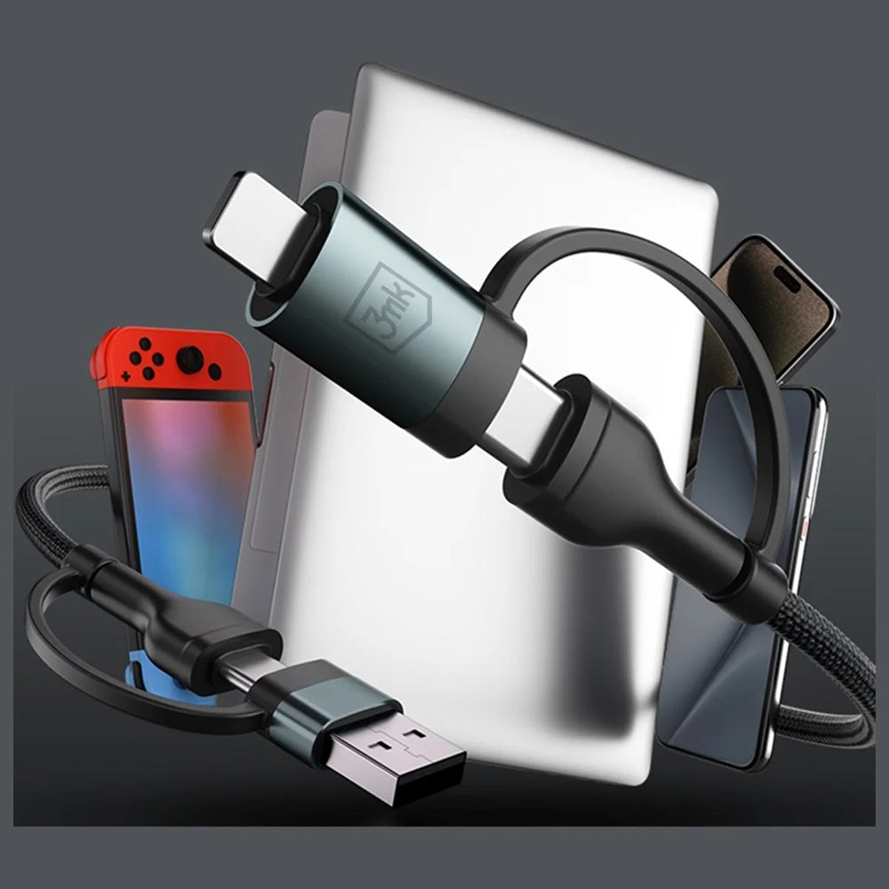 Кабел за данни и зареждане USB-A / USB-C - USB-C / Lightning 3MK Hyper N, 60W, 1.2m, Черен