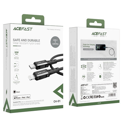 Кабел за данни и зареждане USB-C - Lightning Acefast C4-01, 30W, 1.8m, Черен