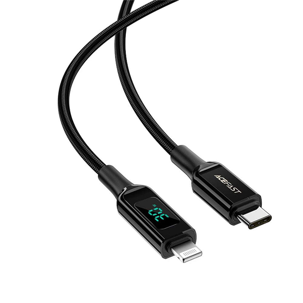 Кабел за данни и зареждане USB-C - Lightning Acefast C6-01 Display, 20W, 1.2m, Черен