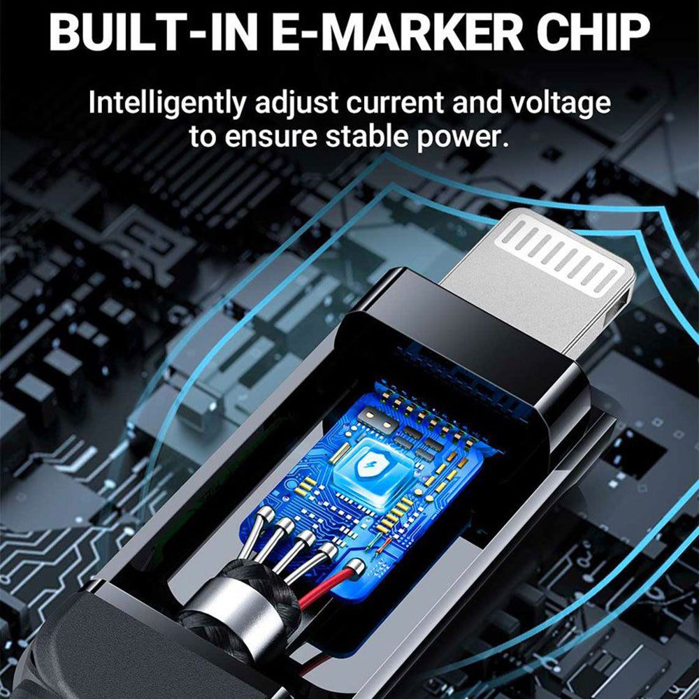 Кабел за данни и зареждане USB-C - Lightning Acefast C6-01 Display, 20W, 1.2m, Черен