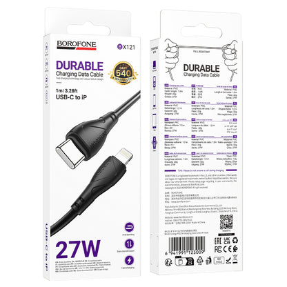 Кабел за данни и зареждане USB-C - Lightning Borofone BX121 Energy, 27W, 1m, Черен