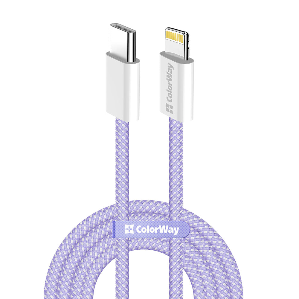 Кабел за данни и зареждане USB-C - Lightning ColorWay CW-CBPDCL061, 27W, 1m, Лилав