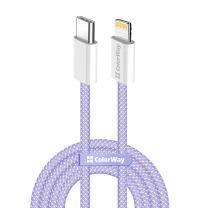 Кабел за данни и зареждане USB-C - Lightning ColorWay CW-CBPDCL061, 27W, 1m, Лилав