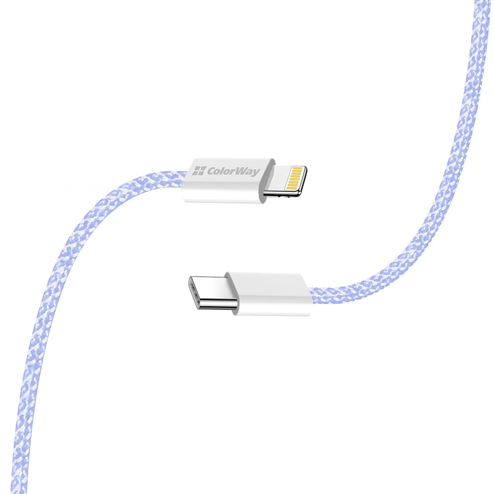 Кабел за данни и зареждане USB-C - Lightning ColorWay CW-CBPDCL061, 27W, 1m, Лилав