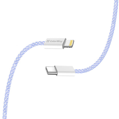 Кабел за данни и зареждане USB-C - Lightning ColorWay CW-CBPDCL061, 27W, 1m, Лилав