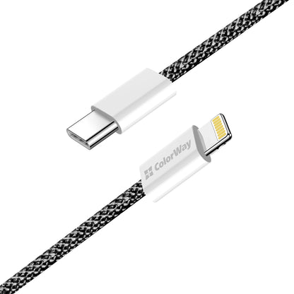 Кабел за данни и зареждане USB-C - Lightning ColorWay CW-CBPDCL061, 27W, 1m, Черен