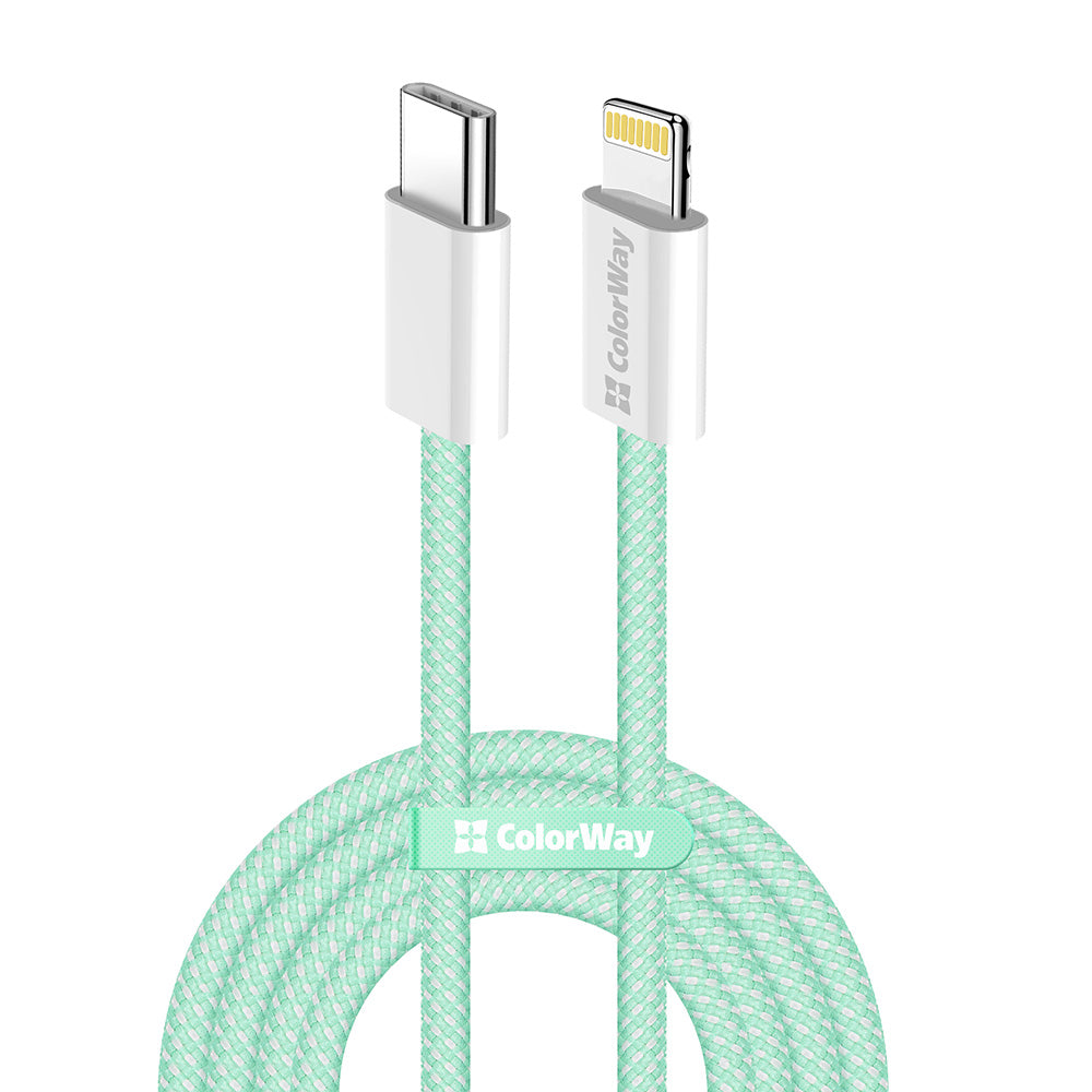 Кабел за данни и зареждане USB-C - Lightning ColorWay CW-CBPDCL061, 27W, 1m, зелен