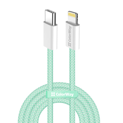 Кабел за данни и зареждане USB-C - Lightning ColorWay CW-CBPDCL061, 27W, 1m, зелен
