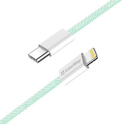 Кабел за данни и зареждане USB-C - Lightning ColorWay CW-CBPDCL061, 27W, 1m, зелен