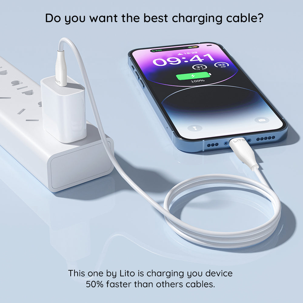 Кабел за данни и зареждане USB-C - Lightning Lito LD03, 27W, 1m, Бял