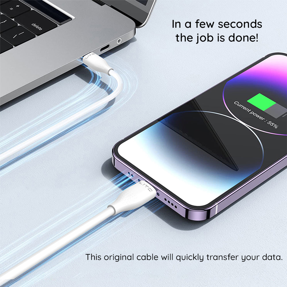 Кабел за данни и зареждане USB-C - Lightning Lito LD03, 27W, 1m, Бял