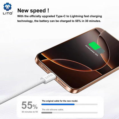 Кабел за данни и зареждане USB-C - Lightning Lito LD04CL, 27W, 2m, Бял