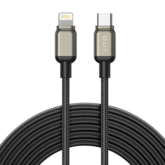 Кабел за данни и зареждане USB-C - Lightning Lito LD17, 20W, 1m, Черен
