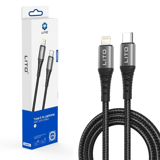 Кабел за данни и зареждане USB-C - Lightning Lito LD22CL, 27W, 2m, Черен