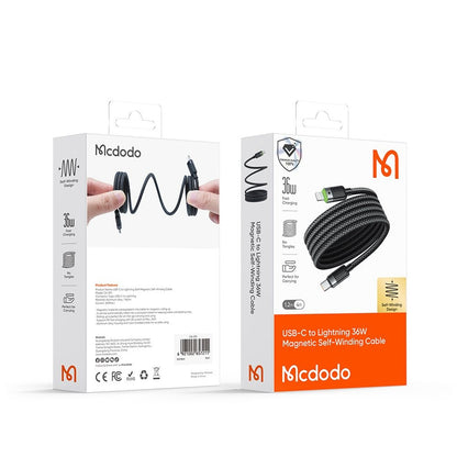 Кабел за данни и зареждане USB-C - Lightning McDodo CA-2010 Self Winding, 36W, 1.2m, Черен