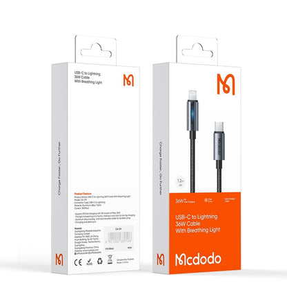 Кабел за данни и зареждане USB-C - Lightning McDodo CA-5710, 36W, 1.2m, Черен