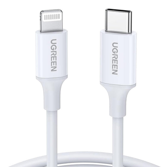 Кабел за данни и зареждане USB-C - Lightning UGREEN US171 (10493), 20W, 1m, Бял
