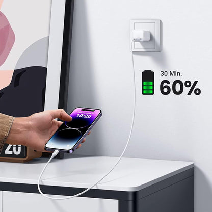 Кабел за данни и зареждане USB-C - Lightning UGREEN US171 (10493), 20W, 1m, Бял