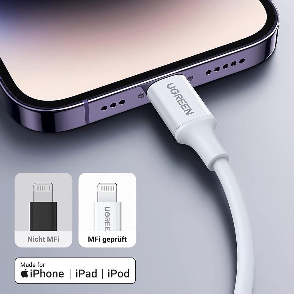 Кабел за данни и зареждане USB-C - Lightning UGREEN US171 (10493), 20W, 1m, Бял