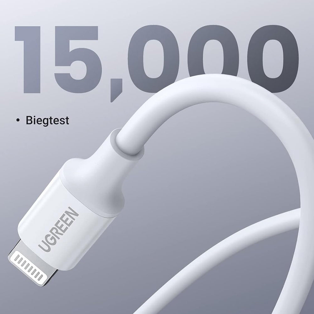 Кабел за данни и зареждане USB-C - Lightning UGREEN US171 (10493), 20W, 1m, Бял