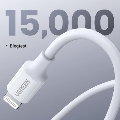 Кабел за данни и зареждане USB-C - Lightning UGREEN US171 (10493), 20W, 1m, Бял