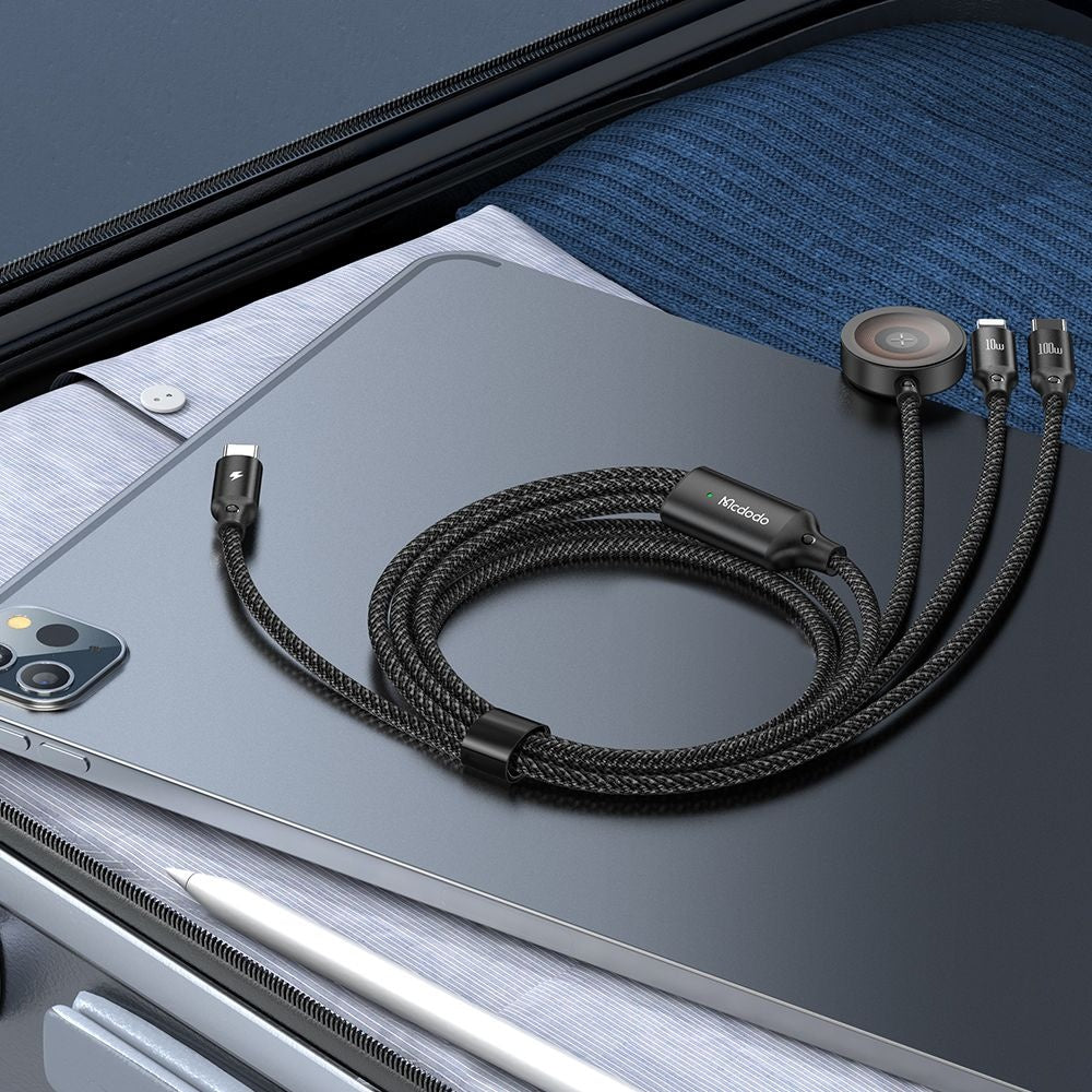 Кабел за зареждане USB-C - Lightning / USB-C / QI McDodo CA-4940 O 3в1, 100W, 1.2m, Черен