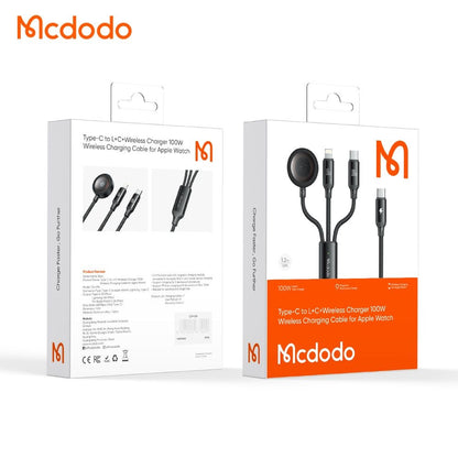 Кабел за зареждане USB-C - Lightning / USB-C / QI McDodo CA-4940 O 3в1, 100W, 1.2m, Черен