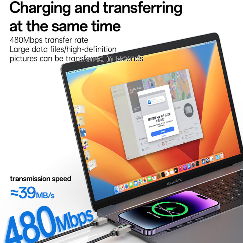 USB-C to Lightning Data and Charging Cable Yesido CA199, 27W, 1.2m, Black