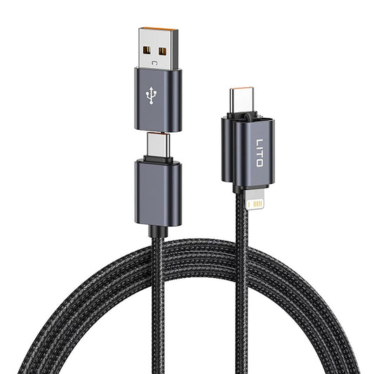 USB-C / USB-A - USB-C / Lightning Lito LD21 Data and Charging Cable, 100W, 1m, Black