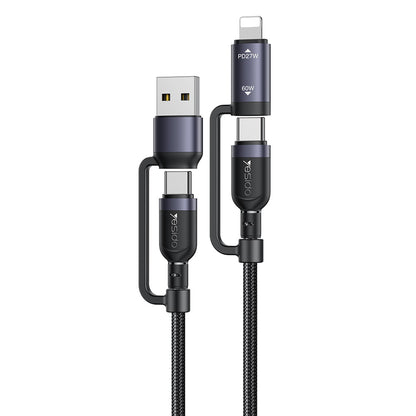 Кабел за данни и зареждане USB-C / USB-A - USB-C / Lightning Yesido CA200, 60W, 1.2м, Черен