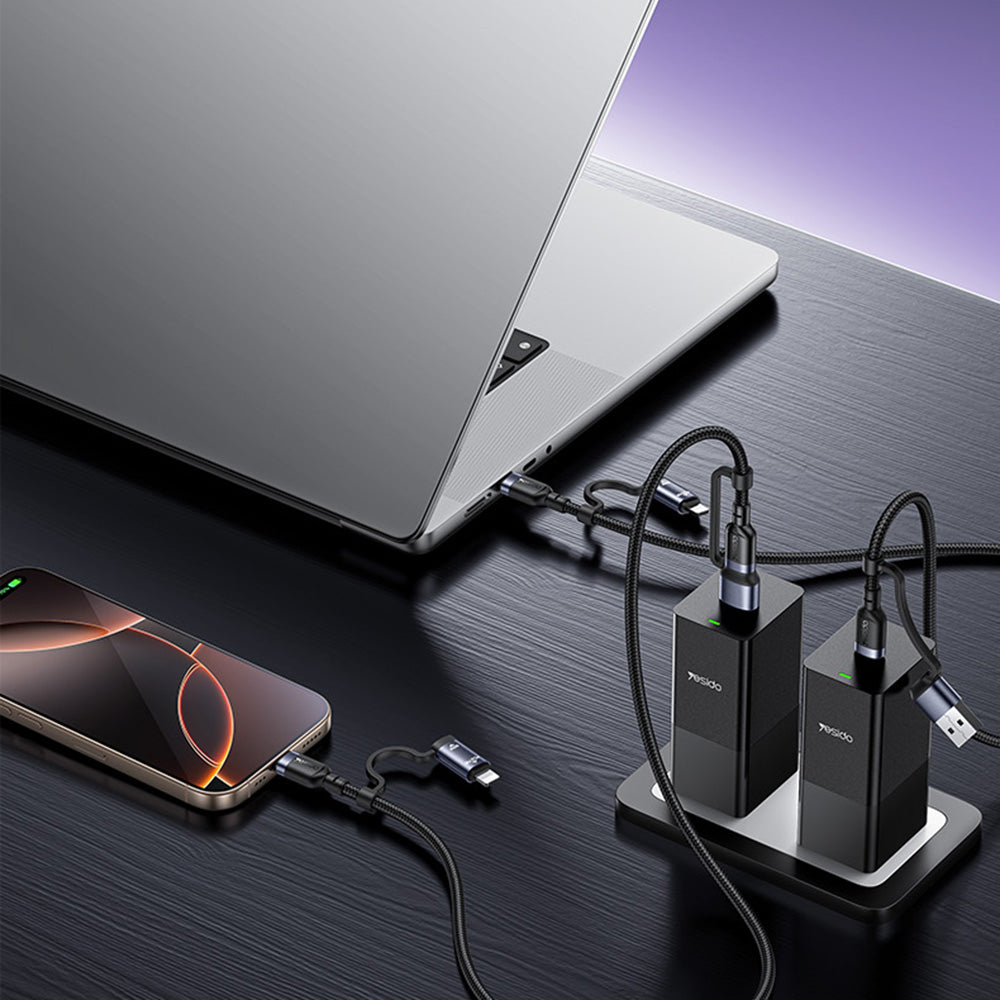 Кабел за данни и зареждане USB-C / USB-A - USB-C / Lightning Yesido CA200, 60W, 1.2м, Черен