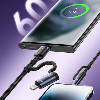 Кабел за данни и зареждане USB-C / USB-A - USB-C / Lightning Yesido CA200, 60W, 1.2м, Черен