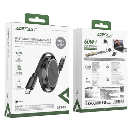 USB-C Data and Charging Cable - USB-C Acefast C13-03, 60W, 0.8m, Black