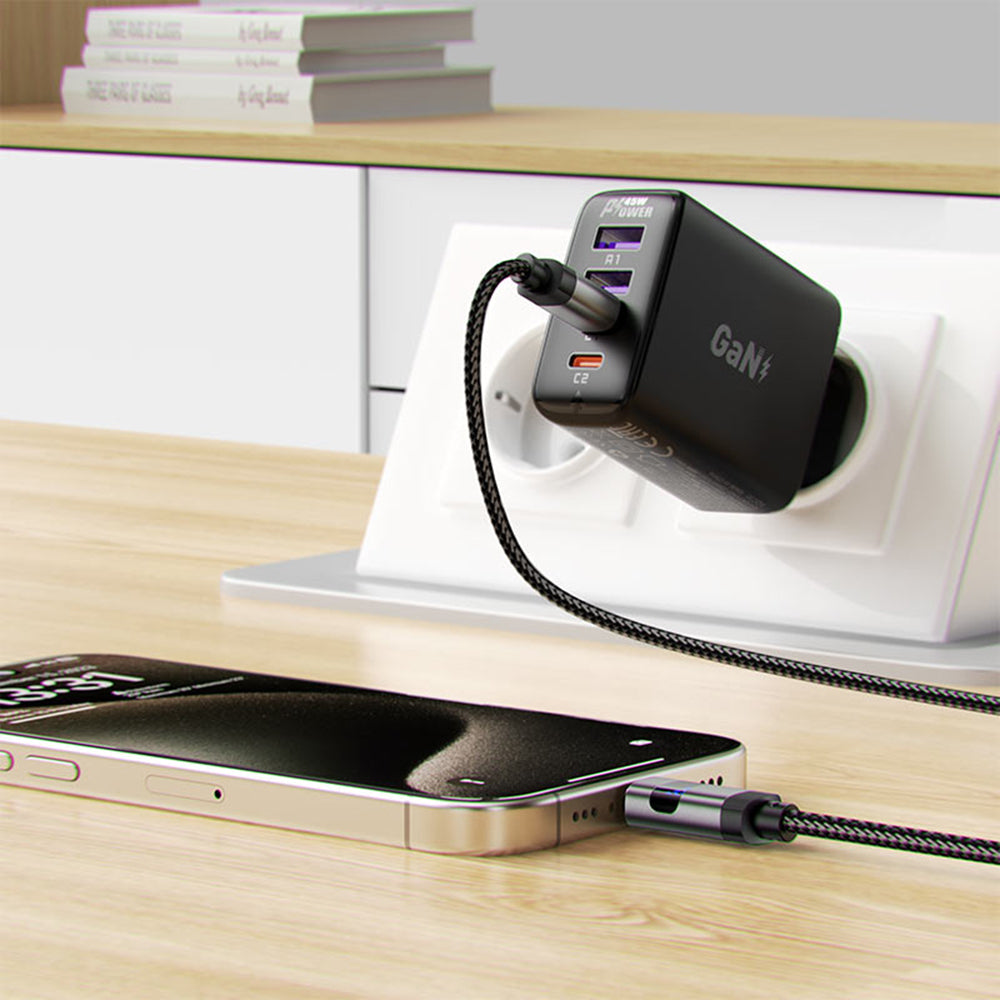 Кабел за данни и зареждане USB-C - USB-C Acefast C15-03 Display, 60W, 1.2m, Черен